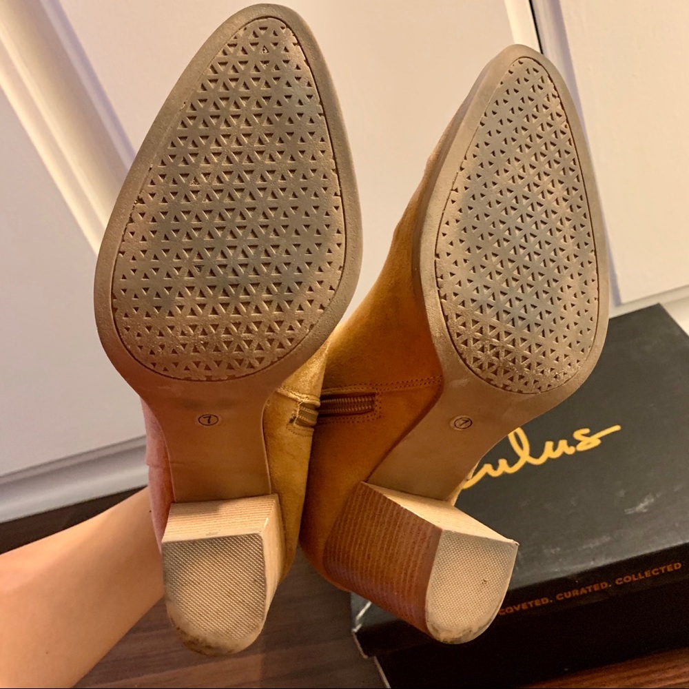 Lulus Annelise Suede Ankle Booties, Camel - Picture 5 of 8